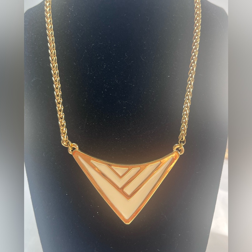 Vince Camuto Gold-Tone Triangle Pendant Necklace with Cream Inset
